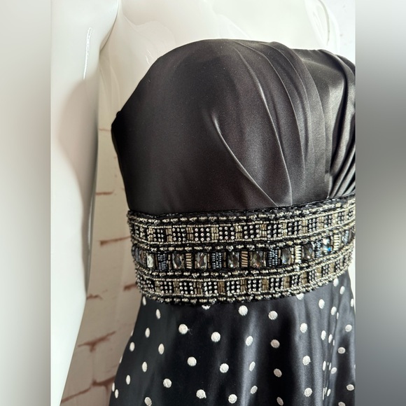 Jeweled Strapless Lace-Up Back Black and White Polka Dot Maxi Dress Size Small - Picture 5 of 16